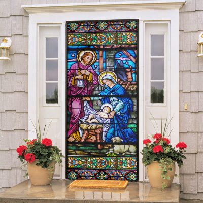 Alternative view of God Stained Glass Decorative Door Cover - Church Religious Stained Glass Door Decor for Christians