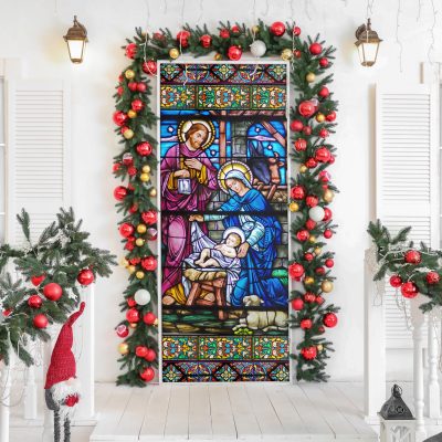 God Stained Glass Decorative Door Cover - Church Religious Stained Glass Door Decor for Christians