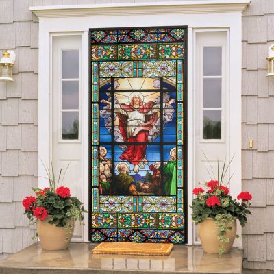Alternative view of God Stained Glass Decorative Door Cover - Church Religious Stained Glass Door Decoration for Christians