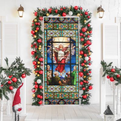 God Stained Glass Decorative Door Cover - Church Religious Stained Glass Door Decoration for Christians