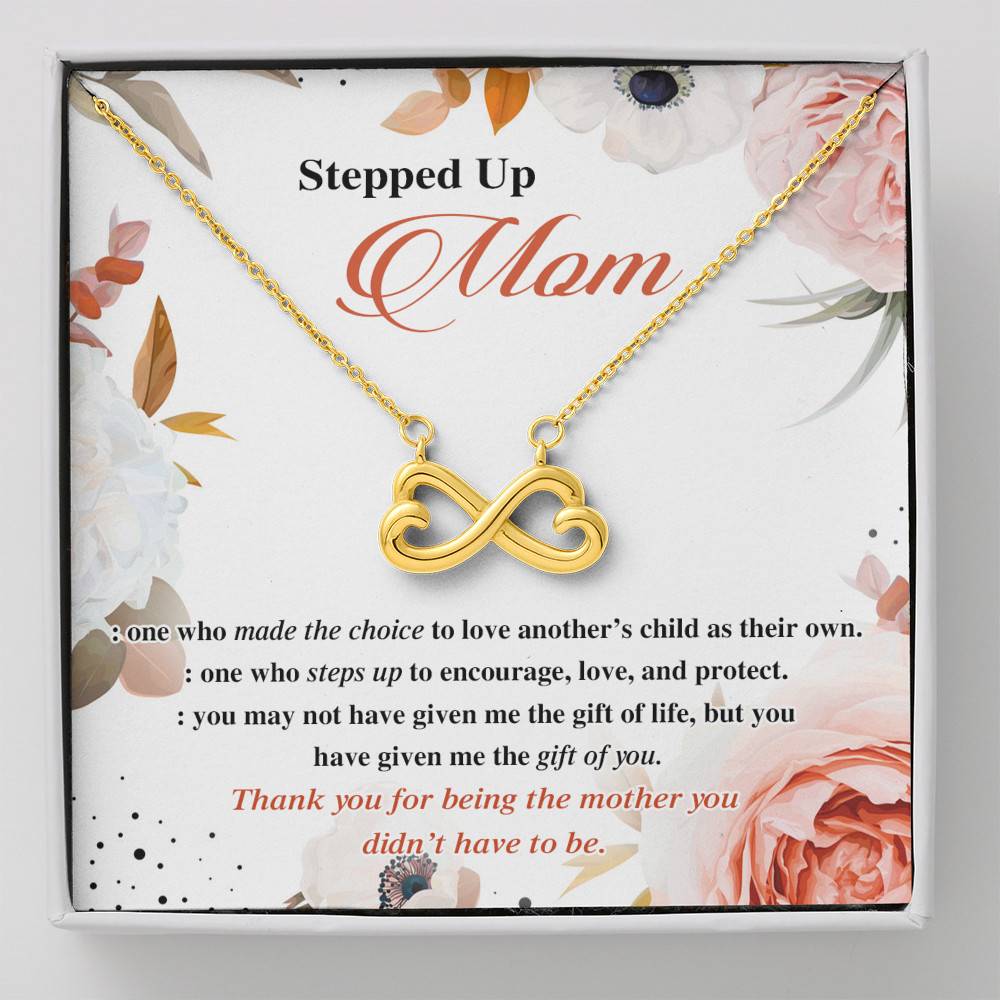 Stepped Up Mom One Who Made The Choice To Love Another's Child As Their Own Infinity Heart Pendant Necklace - Infinity Heart Necklace (18K Yellow Gold) Stepped Up Mom One Who Made The Choice To Love Another's Child As Their Own Infinity Heart Pendant Necklace - Infinity Heart Necklace (18K Yellow Gold)