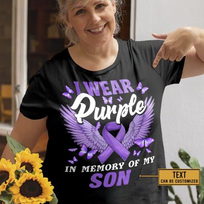 Alternative view of Personalized Name I Wear Purple Alzheimers Pancreatic Awareness T-Shirt - V-Neck Shirt