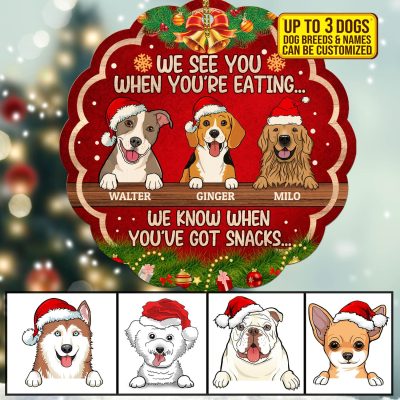Alternative view of We Know When You've Got Snacks Personalized Dog Breed Custom Shaped Wooden Christmas Ornament