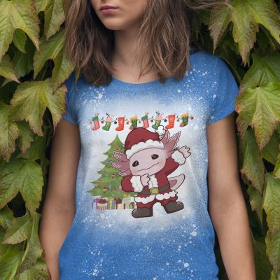 Axolotl Dabbing Christmas Bleached T-Shirt - Axolotl Dab Xmas Shirt