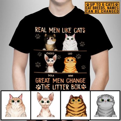 Personalized Cat Breed Real Men Like Cats Great Men Change The Litter Box Funny Cat Dad T-Shirt