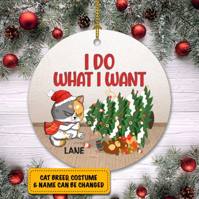 Alternative view of Personalized Cat Breed I Do What I Want Funny Angry Cat Decorative Christmas Circle Ornament