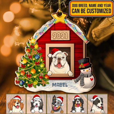 Personalized Dog Breeds Christmas Dog House Custom Shaped Ornament - Custom Name Christmas Dog Ornaments
