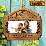 Personalized Photo My Favorite Place In All The World Is Next To You Custom Shaped Wooden Christmas Ornament