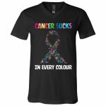 20 HG. Cancer Sucks In Every Colour, Black, V-Neck T-Shirt