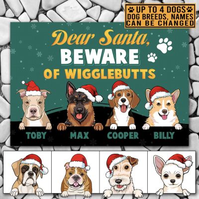 Alternative view of Personalized Dog Breeds Dear Santa Beware Of Wigglebutts House Doormat - Custom Christmas Dog Outdoor Mat