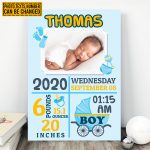 Custom Photo Baby Birth Stats Gallery Wrapped Framed Canvas Print - Home Decor Wall Art - Poster