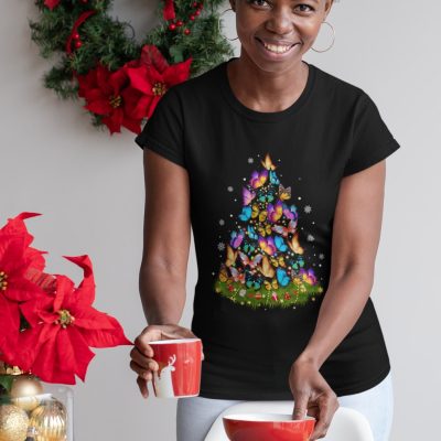 Alternative view of Butterflies Christmas Tree T-Shirt - Christmas Butterflies Hoodie - Sweatshirt