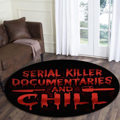 Serial Killer Documentaries And Chill Halloween Decorative Indoor Round Rug - Funny Halloween Horror Rug