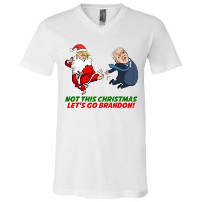 1Th.No This Christmas Let's Go Brandon - tee white, White, V-Neck T-Shirt