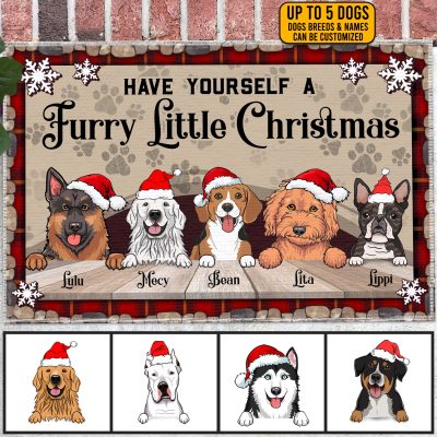 Have Yourself A Furry Little Christmas Personalized Dog Christmas Indoor Doormat - Custom Dog Breed Outdoor Doormat