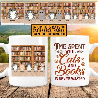 Time Spent With Cats And Books Is Never Wasted Personalized Cat Breed Coffee Mug - Water Bottle