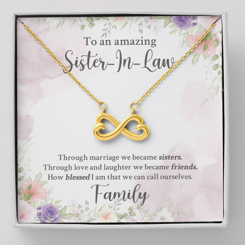 To An Amazing Sister In Law Through Marriage We Became Sisters Infinity Heart Pendant Necklace - Infinity Heart Necklace (18K Yellow Gold) To An Amazing Sister In Law Through Marriage We Became Sisters Infinity Heart Pendant Necklace - Infinity Heart Necklace (18K Yellow Gold)