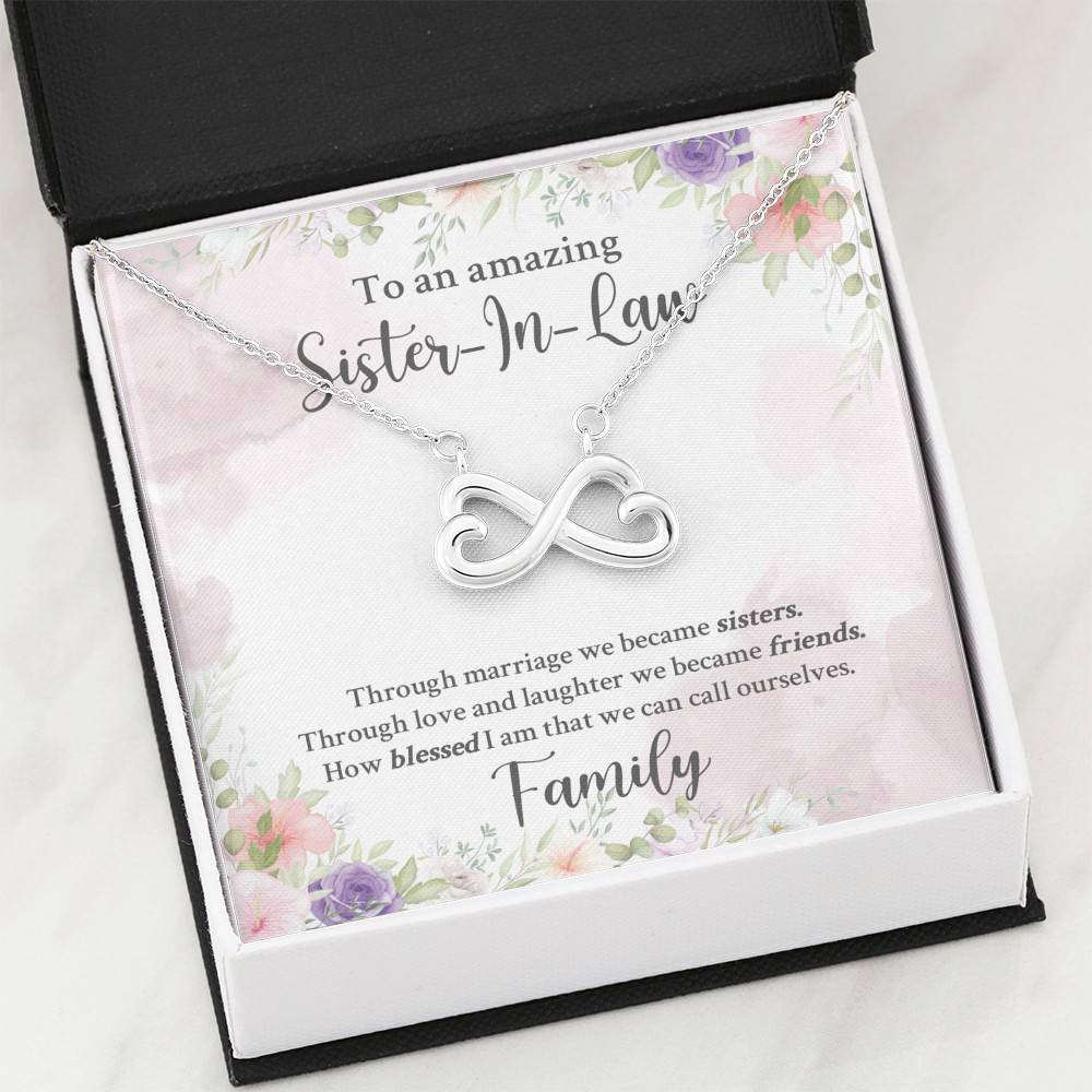 To An Amazing Sister In Law Through Marriage We Became Sisters Infinity Heart Pendant Necklace To An Amazing Sister In Law Through Marriage We Became Sisters Infinity Heart Pendant Necklace