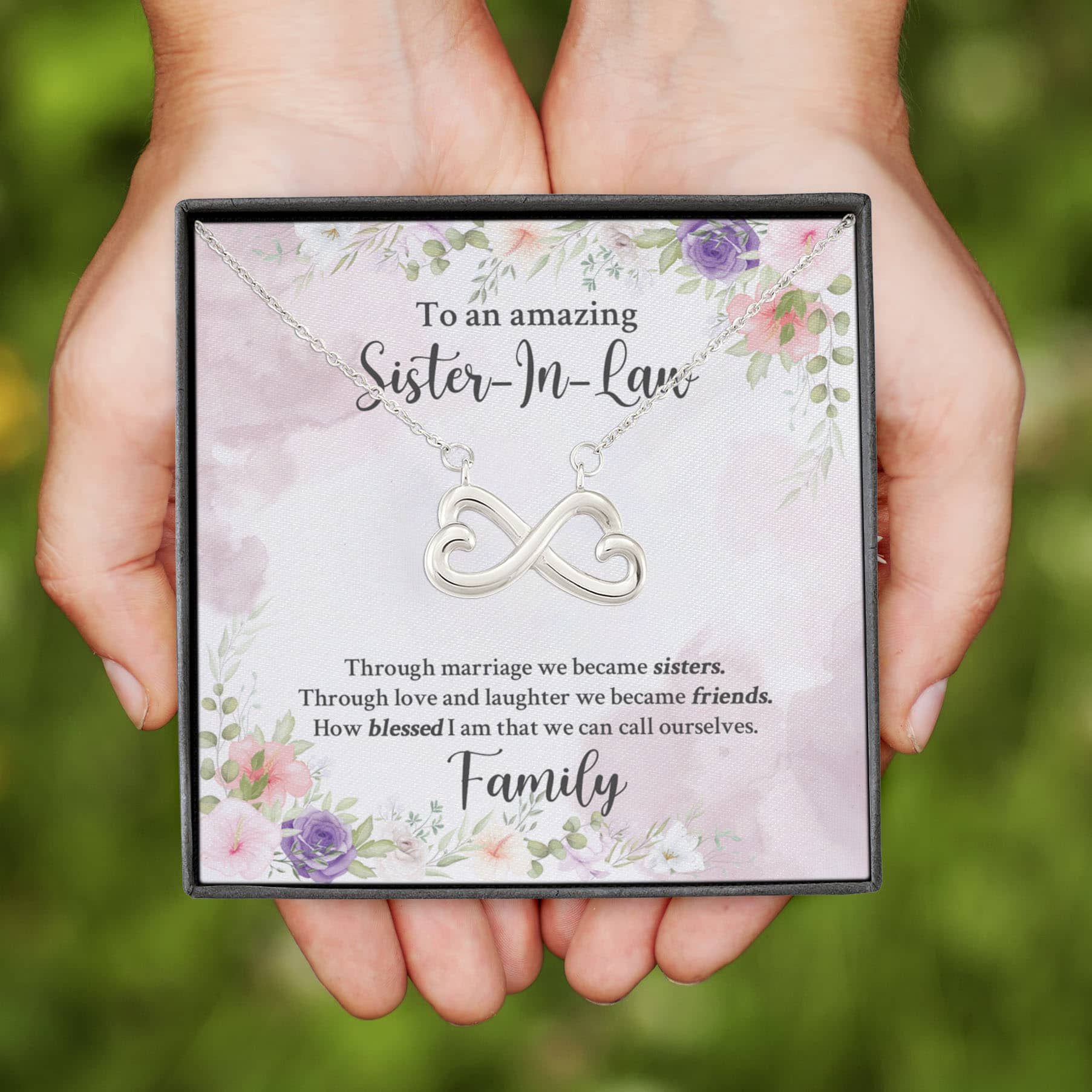 2VT. An Amazing Sister In Law Infinity Heart Necklace (Silver)