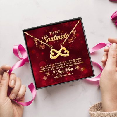 Alternative view of To My Soulmate I Promise You Will Never Have To Face Problems Alone Infinity Heart Pendant Necklace