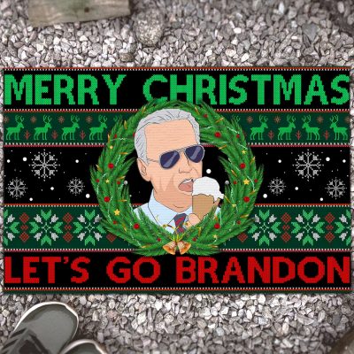 Merry Christmas Let's Go Brandon Funny Ugly Christmas Santa Biden Eating Cream Entrance Indoor Outdoor Decorative Doormat