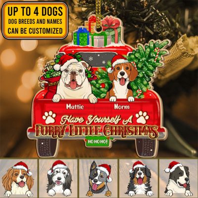 Alternative view of Personalized Dog Breeds Have Yourself A Furry Little Christmas Red Truck Custom Shaped Wooden Christmas Ornament