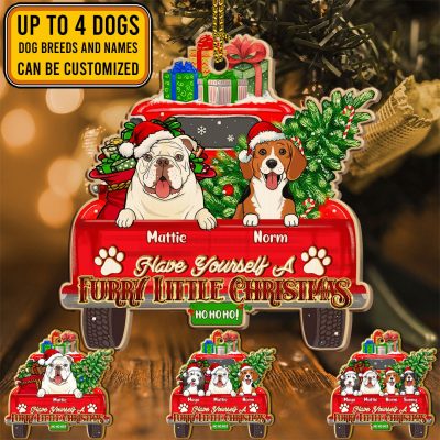 Personalized Dog Breeds Have Yourself A Furry Little Christmas Red Truck Custom Shaped Wooden Christmas Ornament