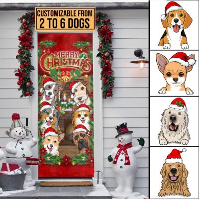 Personalized Dogs Christmas Decorative Door Cover - Custom Holiday Decorations Door Cover For Dog Lovers