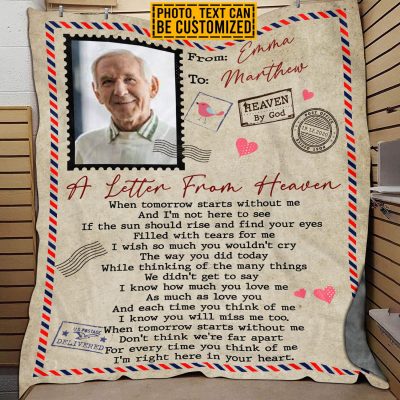 Custom Photo Airmail A Letter From Heaven In Loving Memory Fleece Blanket - Personalized Memorial Blanket