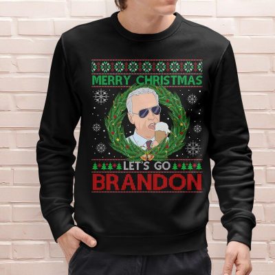 Alternative view of Merry Christmas Let's Go Brandon Funny Ugly Christmas Santa Biden Eating Cream Hoodie - Sweatshirt - Long Sleeve Shirt