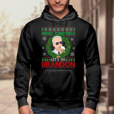 Merry Christmas Let's Go Brandon Funny Ugly Christmas Santa Biden Eating Cream Hoodie - Sweatshirt - Long Sleeve Shirt