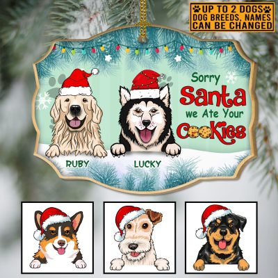 Alternative view of Sorry Santa I Ate Your Cookies Personalized Dog Breed Decorative Custom Shaped Wooden Christmas Ornament