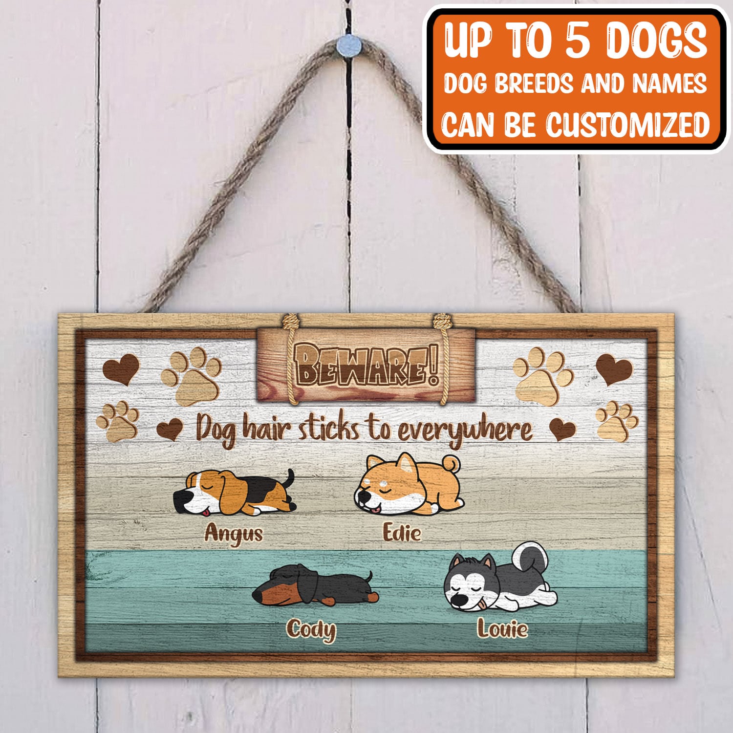 9VT. Beware Dog Hair Sticks door sign mk4