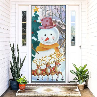 Alternative view of Christmas Snow Happy Snowman Decorative Door Cover - Christmas Door Decoration