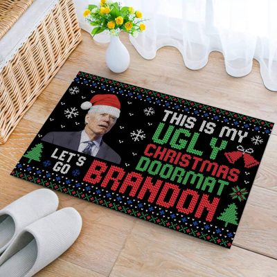 This Is My Ugly Christmas Doormat Let's Go Brandon Doormat - Funny Joe Biden Christmas Doormat