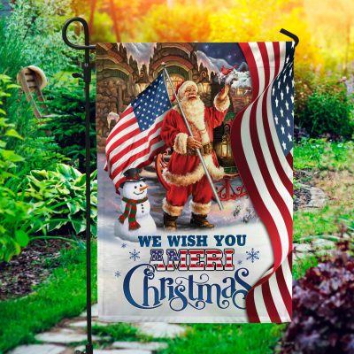 We Wish You Ameri Christmas Santa Patriotic Outdoor House Flag - Garden Flag