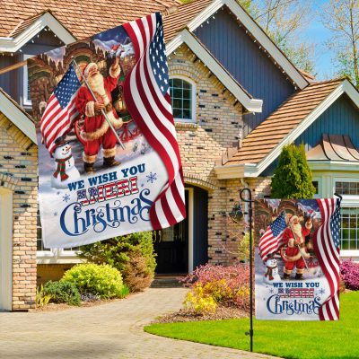 Alternative view of We Wish You Ameri Christmas Santa Patriotic Outdoor House Flag - Garden Flag