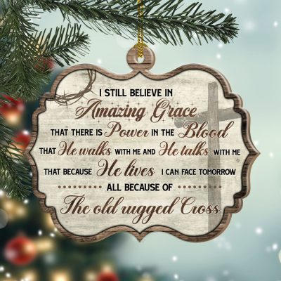 Alternative view of I Still Believe In Amazing Grace That There Is Power In The Blood Decorative Custom Shaped Wooden Christmas Ornament