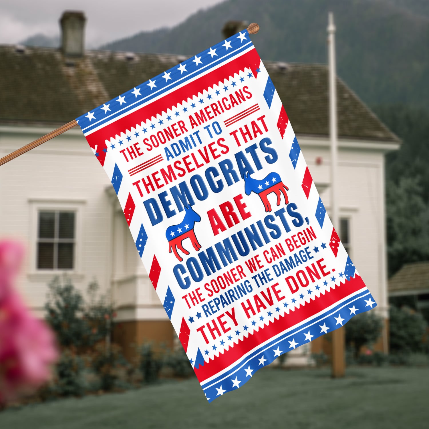 2O. Sooner Americans-30x40 House Flag Mockup 4
