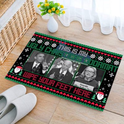 Alternative view of This Is My Ugly Christmas Doormat Wipe Your Feet Here Biden Obama Hillary Anti Democrat Entrance Indoor Outdoor Decorative Doormat