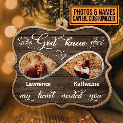 God Knew My Heart Needed You Personalized Photo Couple Name Decorative Custom Shaped Wooden Christmas Ornament