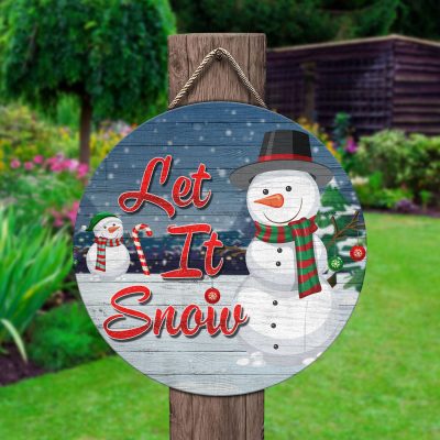 Alternative view of Let It Snow Snowman Christmas Decorative Wooden Door Sign - Front Porch Sign Indoor Outdoor Decor Farmhouse