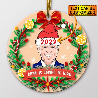 Alternative view of Personalized Christmas Ornament Biden Is Coming To Town - Funny Joe Biden Christmas Ornament Keepsake