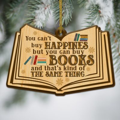 Alternative view of You Can't Buy Happiness But You Can Buy Books Decorative Custom Shaped Wooden Christmas Ornament
