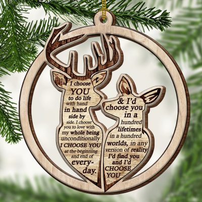 I Choose You To Do Life With Hand In Hand Side By Side Decorative Custom Shaped Deer Couple Wooden Christmas Ornament