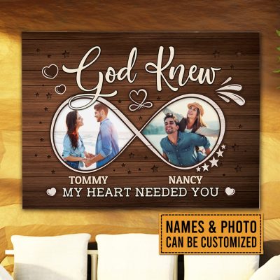 Alternative view of Personalized Photo Wedding Gifts God Knew My Heart Needed You Anniversary Presents Gallery Wrapped Canvas Print - Home Decor Wall Art - Poster