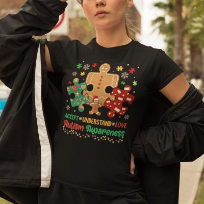 Alternative view of Accept Understand Love Autism Awareness Christmas T-Shirt - V-Neck Shirt