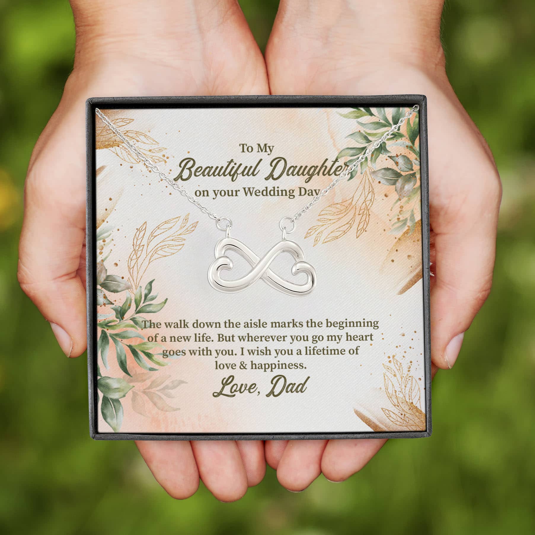 4VT. Dad To My Beautiful Daughter Wedding Infinity Heart Necklace (Silver)