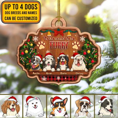 Alternative view of Tis The Season To Be Furry Personalized Dog Breed Decorative Custom Shaped Wooden Christmas Ornament