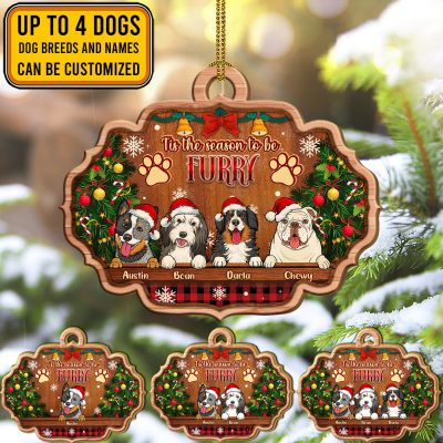 Tis The Season To Be Furry Personalized Dog Breed Decorative Custom Shaped Wooden Christmas Ornament